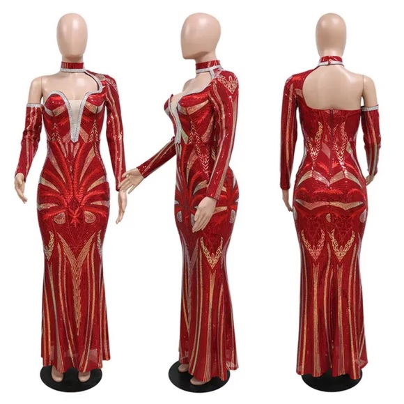 Luxury Long Sleeve Sequin Formal Gown - Picture 3 of 12